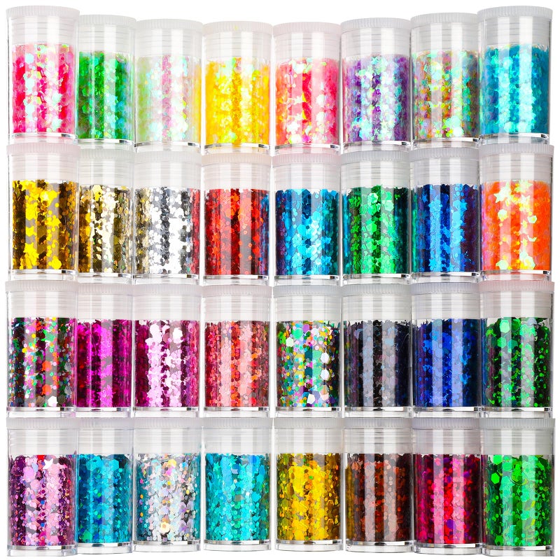 Teenitor Glitter, Chunky Glitter Mixed, Nail Glitter with Stars, Cosmetic Face Body Eye Hair Glitter, 32pcs - Image 1