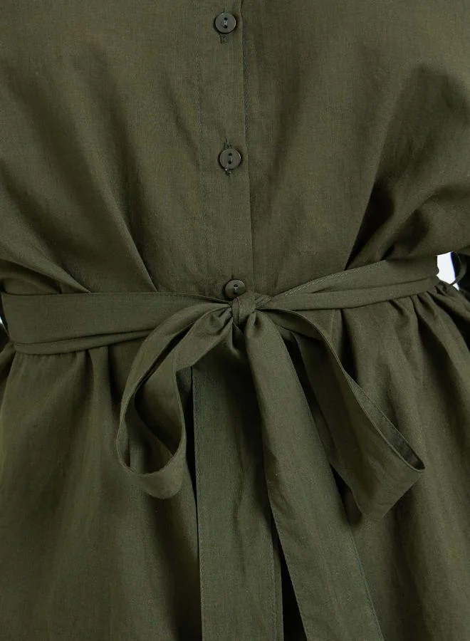 Styli  Olive Oversized Cotton Shirt and Pants Co-ords for Women | Best Price UAE