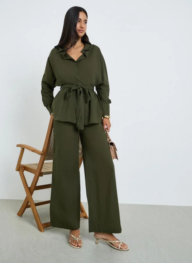 Olive Oversized Cotton Shirt and Pants Co-ords
