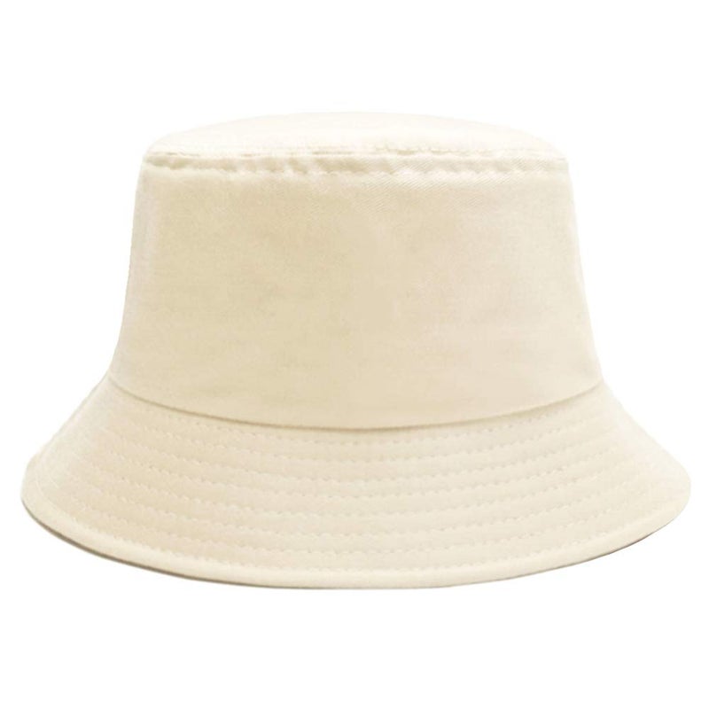Sydbecs Bucket Hat for Women Men, Reversible Cotton Summer Sun Beach Cap Solid Color Style (Beige) - Image 2