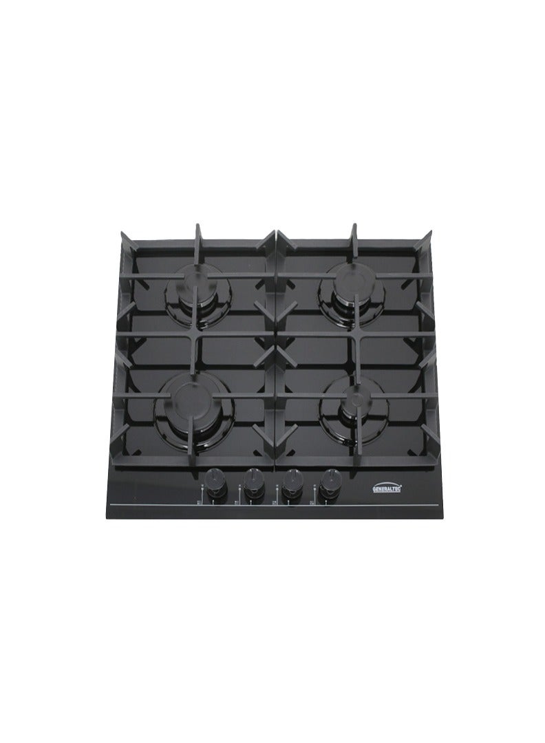 GENERALTEC Generaltec Built-in Gas Hob, Tempered Glass Top Panel | 4 Burners | Automatic-Ignition System| Low Gas Consumption | 4 Control Knobs, Easy To Install GCBT604GF 