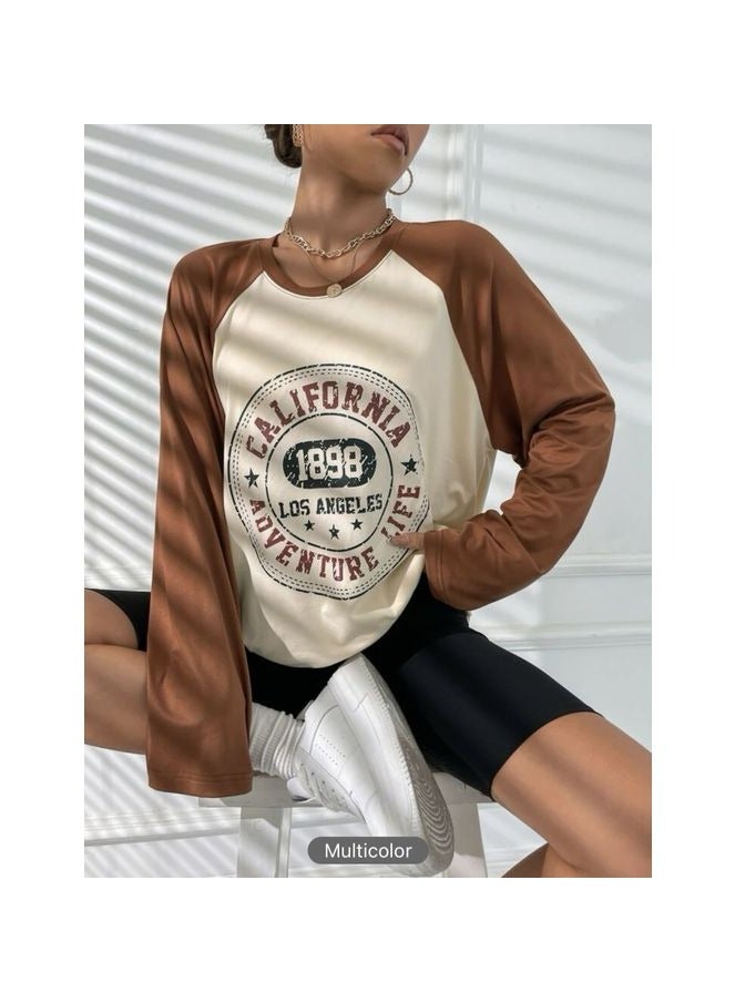 Women's Stylish Autumn Hoodie - Brown & Beige