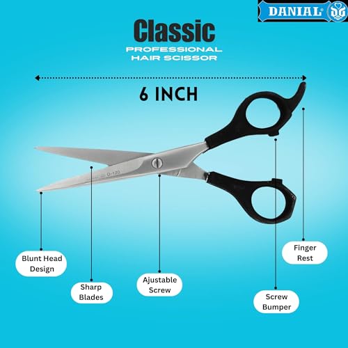 DANIAL 6-Inch Stainless Steel Barber Scissors for Professional Hair Cutting - Ideal for Men and Women's Grooming, Beard, and Mustache Trimming - Image 5
