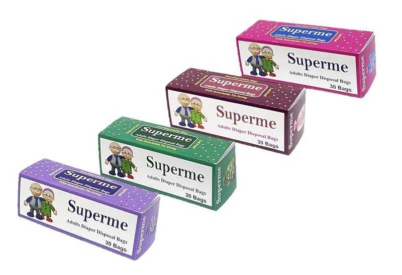Superme Adults Diaper Disposable Bags (120 Bags) | Extra Large Size 17inch X 19inch. Specifically designed for Adult Diaper Disposal - Image 1