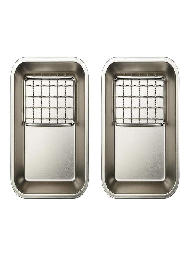 SHREESAMP Stainless Steel Roasting Pan with Rack Set of 2 Multipurpose Rectangular Baking Tray Small for Oven Cooking Food Grade Bakeware for Fish Vegetables Lasagna Brownie Dishwasher Safe - Image 1