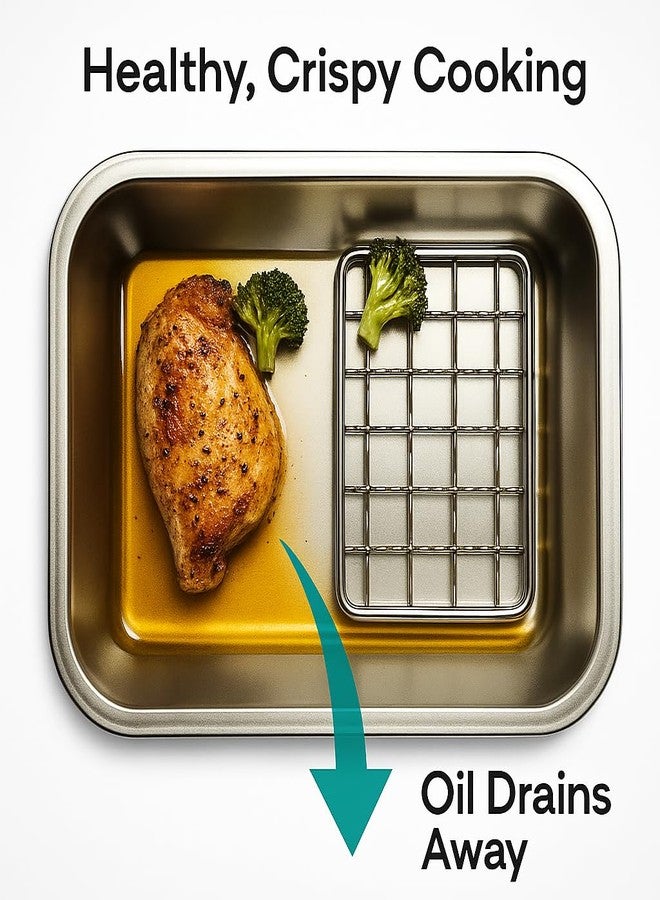 SHREESAMP Stainless Steel Roasting Pan with Rack Set of 2 Multipurpose Rectangular Baking Tray Small for Oven Cooking Food Grade Bakeware for Fish Vegetables Lasagna Brownie Dishwasher Safe - Image 5