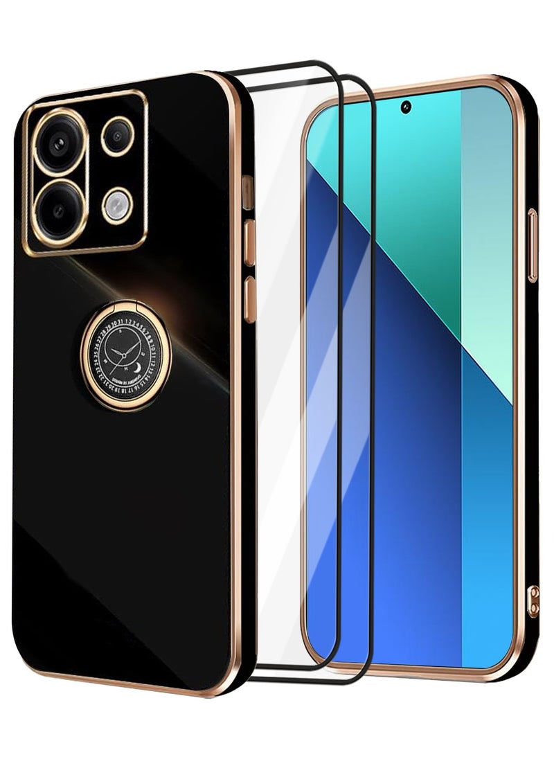 Aookay [1+2] Case for Xiaomi Redmi Note 13 Pro 5G Phone Case with Screen Protector, Electroplated Magnetic Protective Cover with Ring Stand, Stylish Slim Shockproof Case (Black, Note 13 Pro 5G)  - Image 1