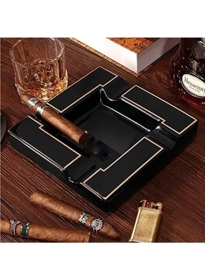 صينية رماد السجائر الكبيرة من السيراميك، صينية رماد سوداء للسجائر، مثالية للرجال للسفر، الداخلية، الخارجية، الفناء، المنزل، المكتب، هدية. - Image 5