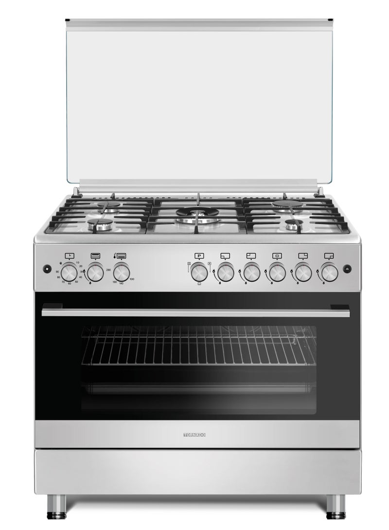 TORNADO Tornado 90 x 60 cm Freestanding Gas Cooker, Sabaf Burners, Full Safety, Turbo Fan, Cooling Fan, Cast Iron Pan Support, Stainless Steel Finish, Reel Close Door, Turkey, 9T10HUS2X11SA
