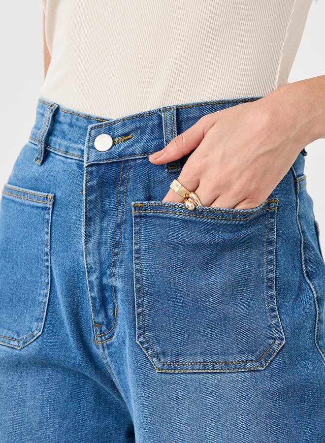 ستايلي جينز واسع الساق بخصر متوسط وجيب مرقع - Image 3