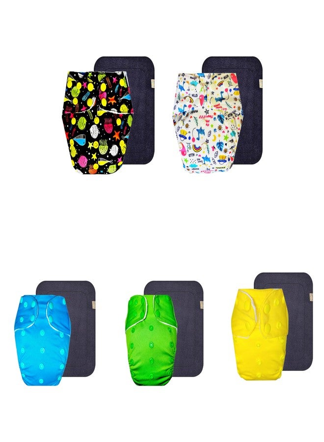 Dumbledo Premium Cloth Diaper with Gray Insert (Pack of 5) | Snug Fit | Breathable | Travel Friendly | Perfect for Indian Summers | 3 Months - 3 Years | Unisex Baby - Image 1