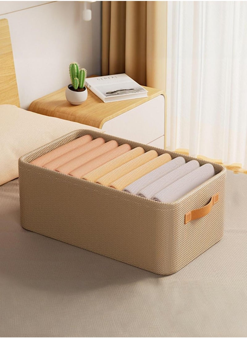 4 Pack Foldable Fabric Storage Boxes and Organizers with Handles - Stackable Organizing Bins for Clothes, Toys, Books, and Linens - Perfect for Closets and Shelves (Khaki)