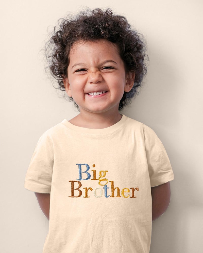 TITKKOP Baby Boy Clothes Big Brother T Shirt Toddler Boy Summer Cotton Short Sleeve Tops Baby Boy Outfits (Off-White, 1-2T) - Image 2
