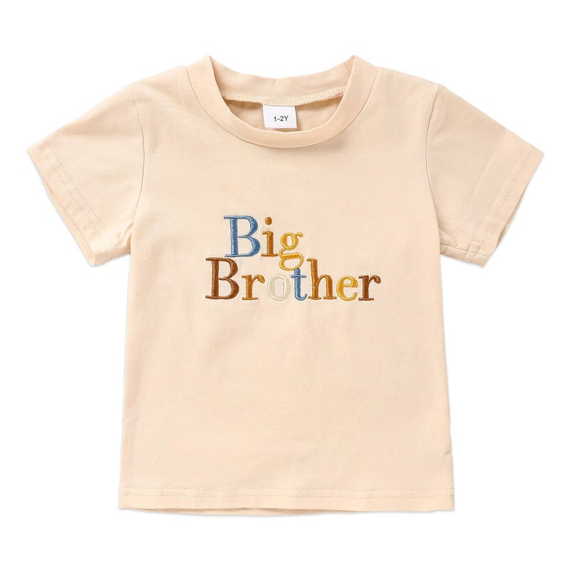 TITKKOP Baby Boy Clothes Big Brother T Shirt Toddler Boy Summer Cotton Short Sleeve Tops Baby Boy Outfits (Off-White, 1-2T) - Image 1