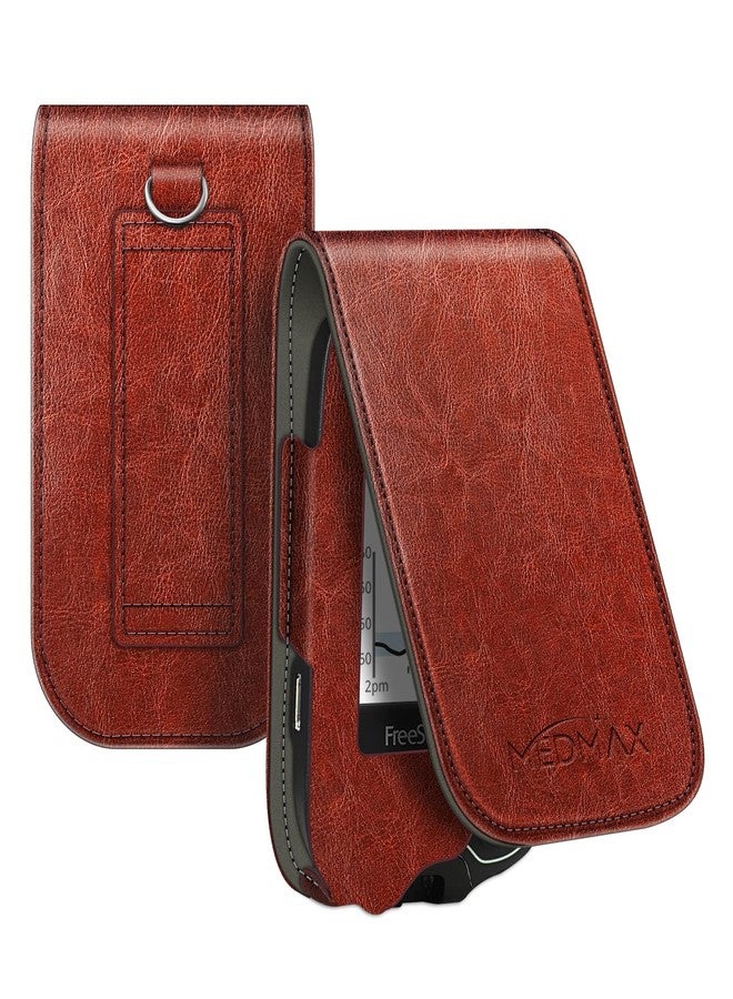 MEDMAX PU Leather Protective Case for Freestyle Libre 3 2 / Libre Reader, Lightweight Shockproof Diabetic Storage Carrying Case with Carabiner Clip and Handle (Brown) - Image 1