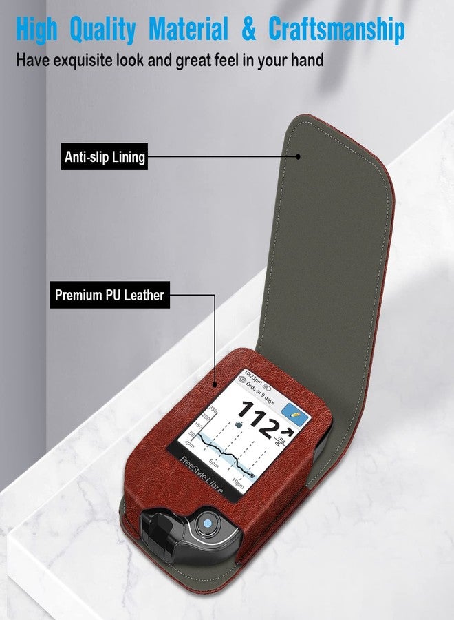 MEDMAX PU Leather Protective Case for Freestyle Libre 3 2 / Libre Reader, Lightweight Shockproof Diabetic Storage Carrying Case with Carabiner Clip and Handle (Brown) - Image 5