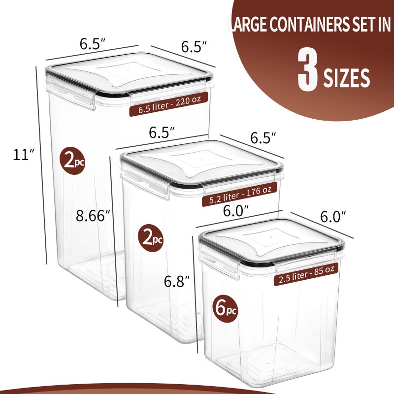 Skroam Large Airtight Food Storage Containers with Lids, 10 Pack Cereal Containers Storage Set - BPA Free Pantry Organizers and Storage for Flour, Sugar & Rice with Measuring Cup, Labels & Marker - Image 2