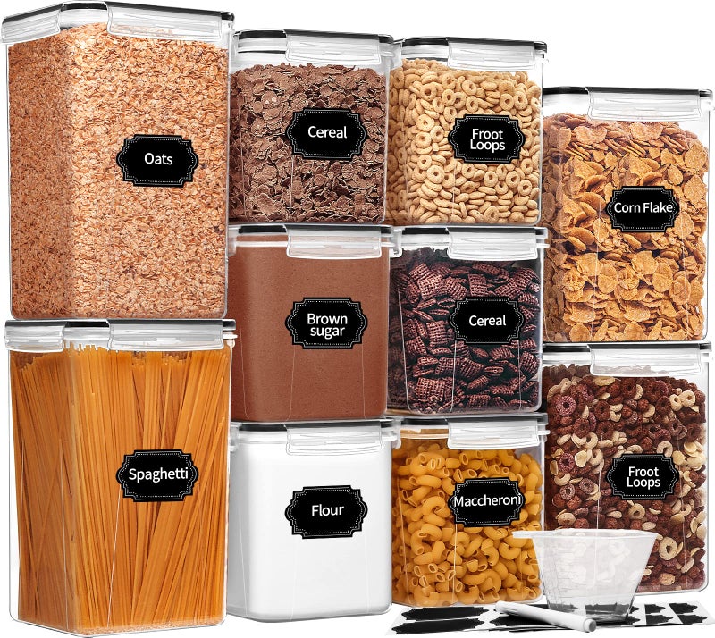 Skroam Large Airtight Food Storage Containers with Lids, 10 Pack Cereal Containers Storage Set - BPA Free Pantry Organizers and Storage for Flour, Sugar & Rice with Measuring Cup, Labels & Marker - Image 1
