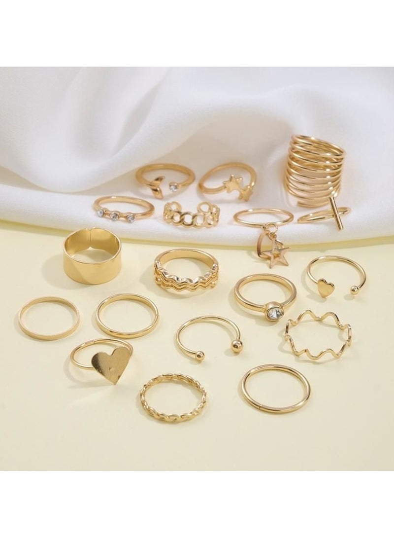 Huitich Elegant 18-Piece Gold Colour Ring Set – Trendy & Versatile Jewelry Collection (Sizes: 5.25, 6.5, 6.75, 7, 7.25, 7.5, 7.75, 8, 8.75)  - Image 4