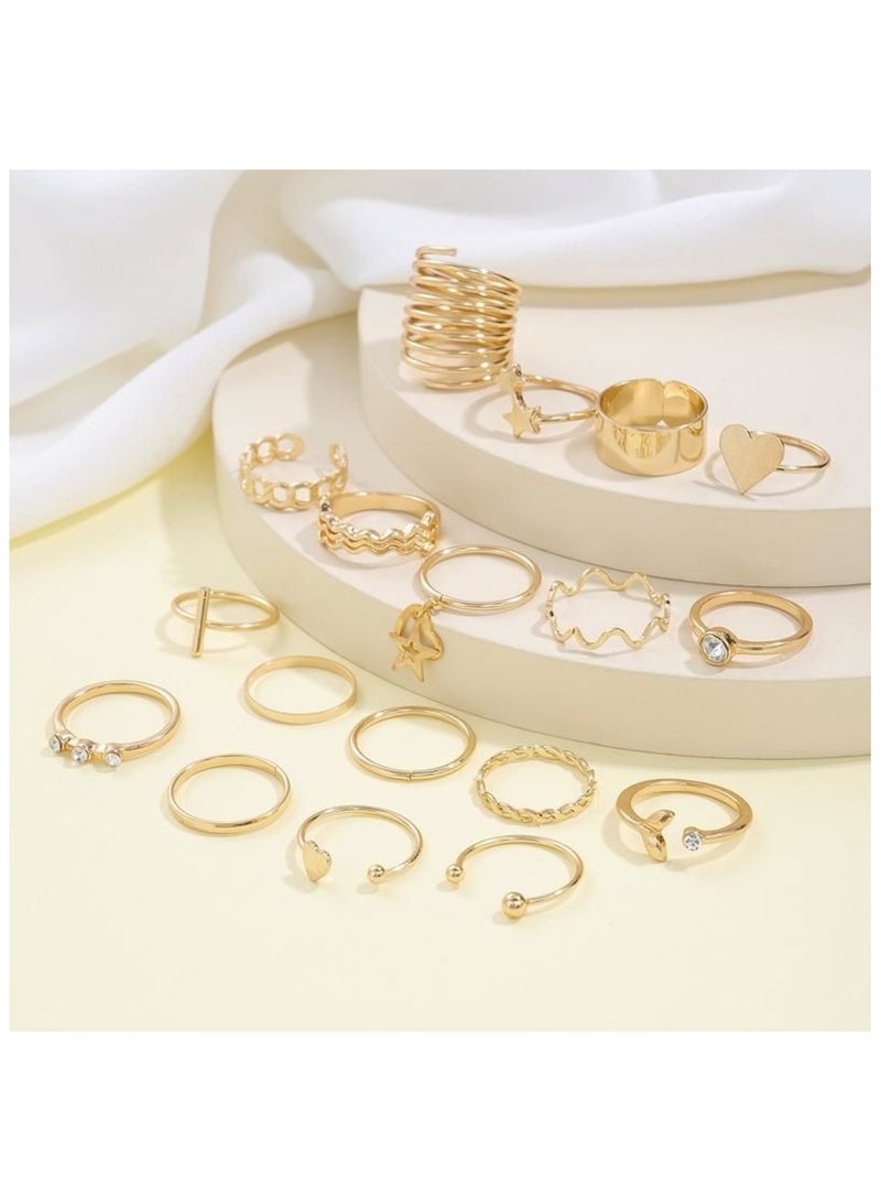 Huitich Elegant 18-Piece Gold Colour Ring Set – Trendy & Versatile Jewelry Collection (Sizes: 5.25, 6.5, 6.75, 7, 7.25, 7.5, 7.75, 8, 8.75)  - Image 5