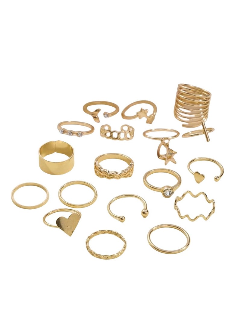 Huitich Elegant 18-Piece Gold Colour Ring Set Trendy & Versatile Jewelry Collection  - Image 1