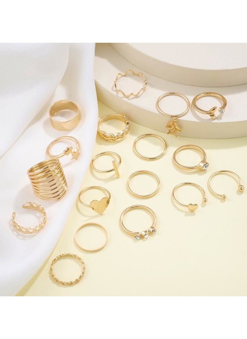 Huitich Elegant 18-Piece Gold Colour Ring Set Trendy & Versatile Jewelry Collection  - Image 2
