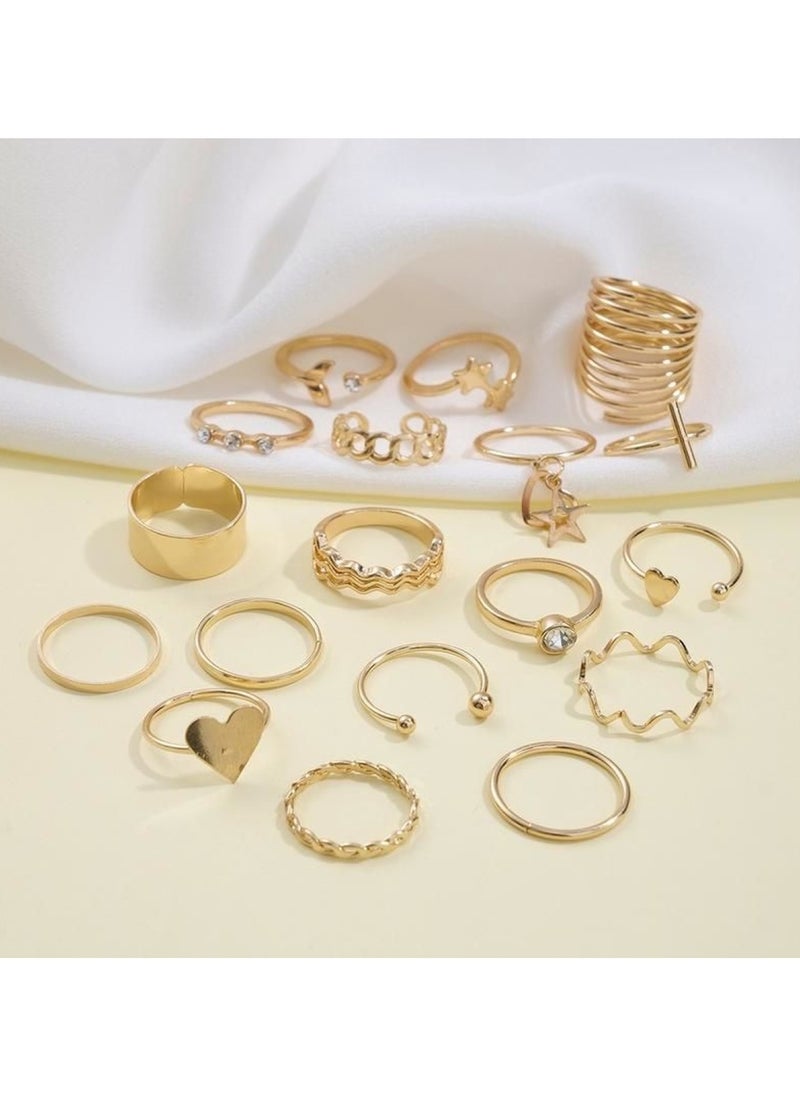 Huitich Elegant 18-Piece Gold Colour Ring Set Trendy & Versatile Jewelry Collection  - Image 3