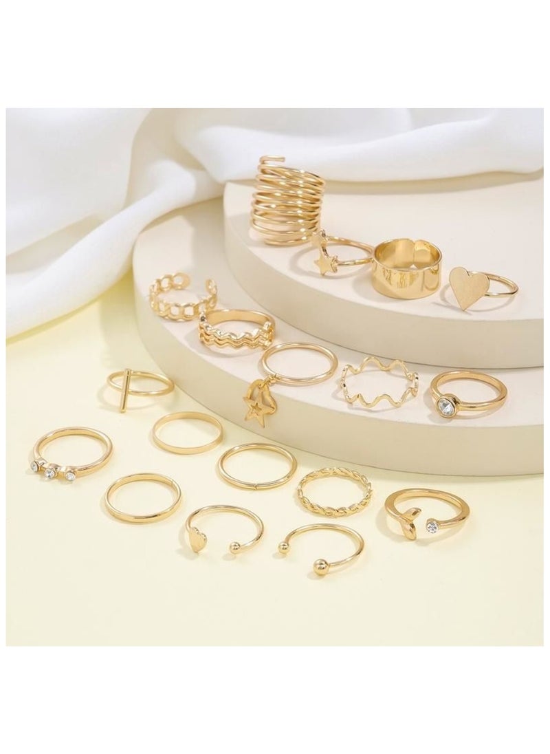 Huitich Elegant 18-Piece Gold Colour Ring Set Trendy & Versatile Jewelry Collection  - Image 4