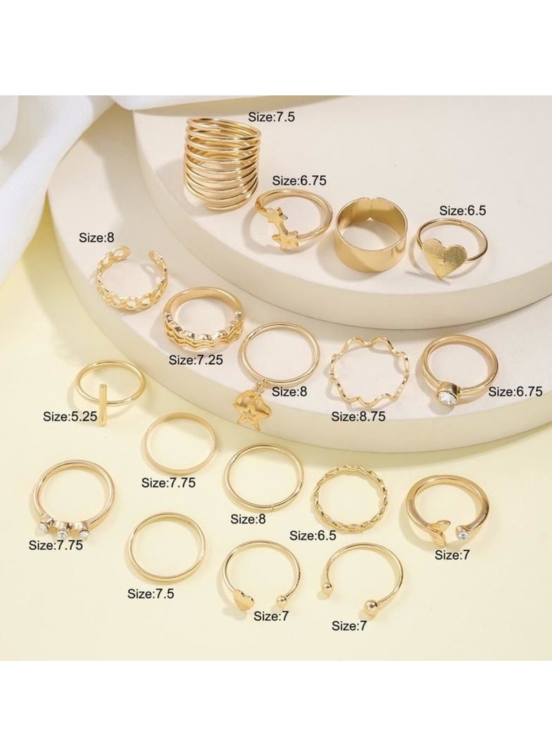Huitich Elegant 18-Piece Gold Colour Ring Set Trendy & Versatile Jewelry Collection  - Image 5