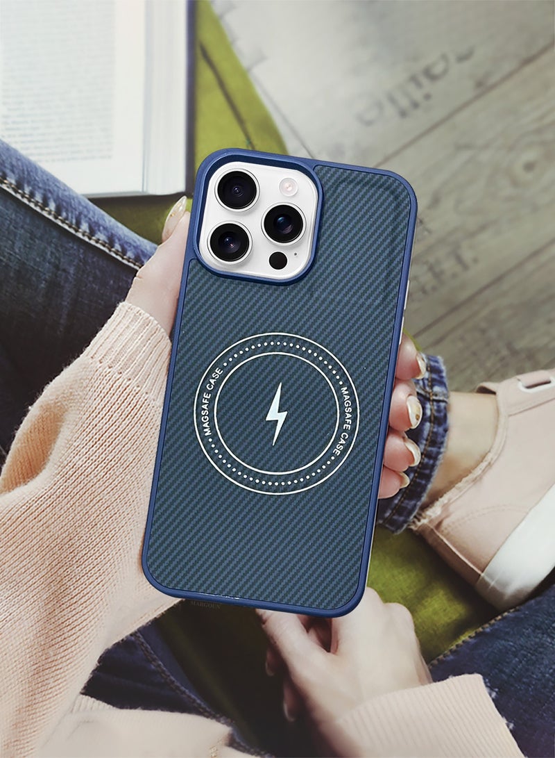 CATANES iPhone 16 Pro Max Case Leather Antifingerprint Cover with Detachable Wallet Card Slot Shell Insert Card Holder Anti Fall Protection Carbon Fiber Design - Dark Blue  - Image 4