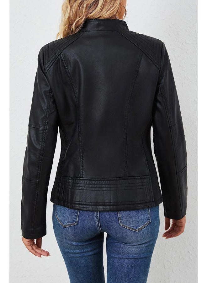 Bellivera Faux Leather Jackets for Women Moto Bike Solid Coat 37 Black L - Image 4