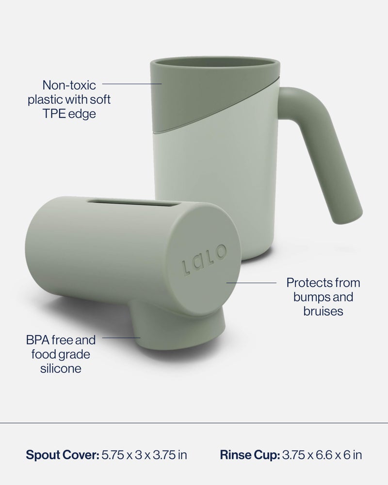 Lalo Bathtime Starter Kit - 3-Piece Set Includes Modern Baby Bathtub, Rinse Cup & Spout Cover - Safe, Easy to Clean Design for Newborns - 25.3 x 18 x 7.7 in, 10 lb - Sage - Image 4