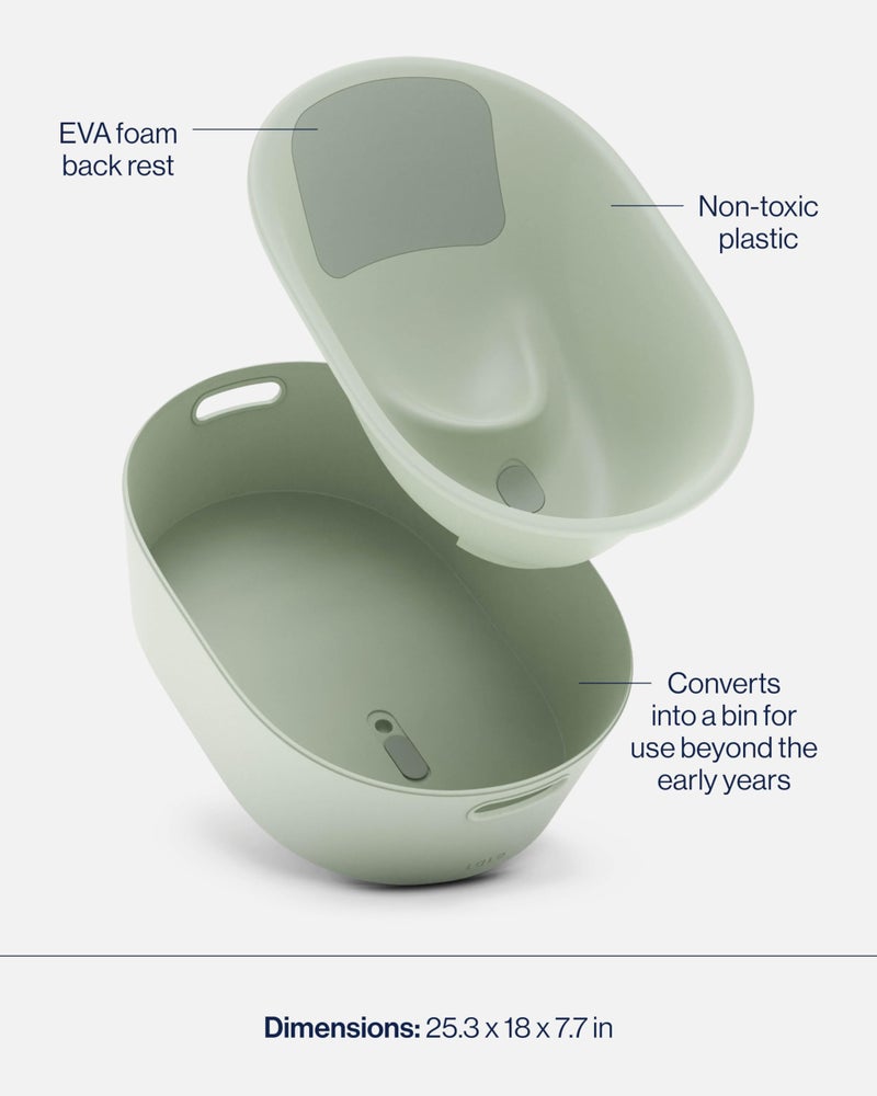 Lalo Bathtime Starter Kit - 3-Piece Set Includes Modern Baby Bathtub, Rinse Cup & Spout Cover - Safe, Easy to Clean Design for Newborns - 25.3 x 18 x 7.7 in, 10 lb - Sage - Image 5