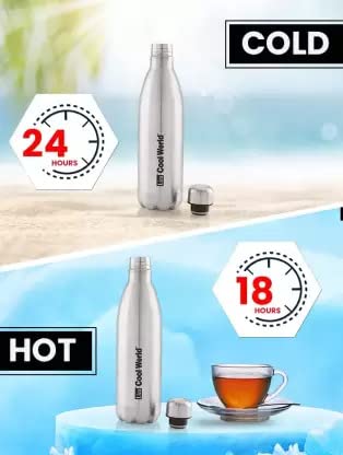 Liza Liza Cool World Thermoseal Technology, Insulated Steel Flask, 18 Hours Hot and 24 Hours Cold Water 1000 ml Bottle (Pack of 1, Silver col, Steel) - Image 2