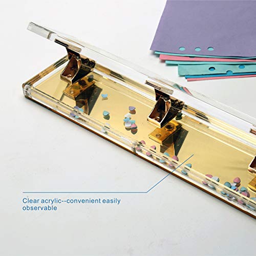 EXPUTRAN Acrylic and Gold Standard 3 Hole Punch,10 Sheet Capacity, Desktop Hole Puncher 3 Ring, Office Desktop Accessory,Clear/Gold - Image 4