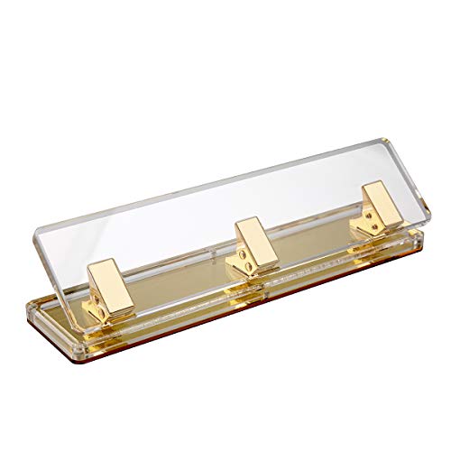 EXPUTRAN Acrylic and Gold Standard 3 Hole Punch,10 Sheet Capacity, Desktop Hole Puncher 3 Ring, Office Desktop Accessory,Clear/Gold - Image 1
