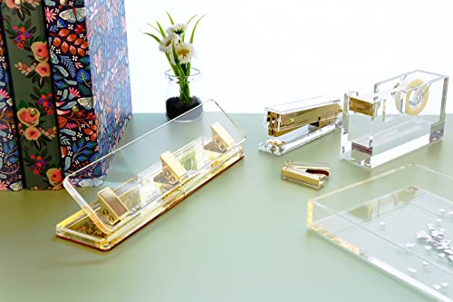 EXPUTRAN Acrylic and Gold Standard 3 Hole Punch,10 Sheet Capacity, Desktop Hole Puncher 3 Ring, Office Desktop Accessory,Clear/Gold - Image 5