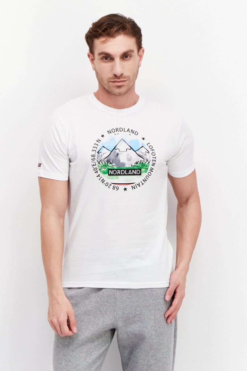 Nordland تي شيرت رجالي بأكمام قصيرة وياقة دائرية بشعار العلامة التجارية، أبيض - Image 1