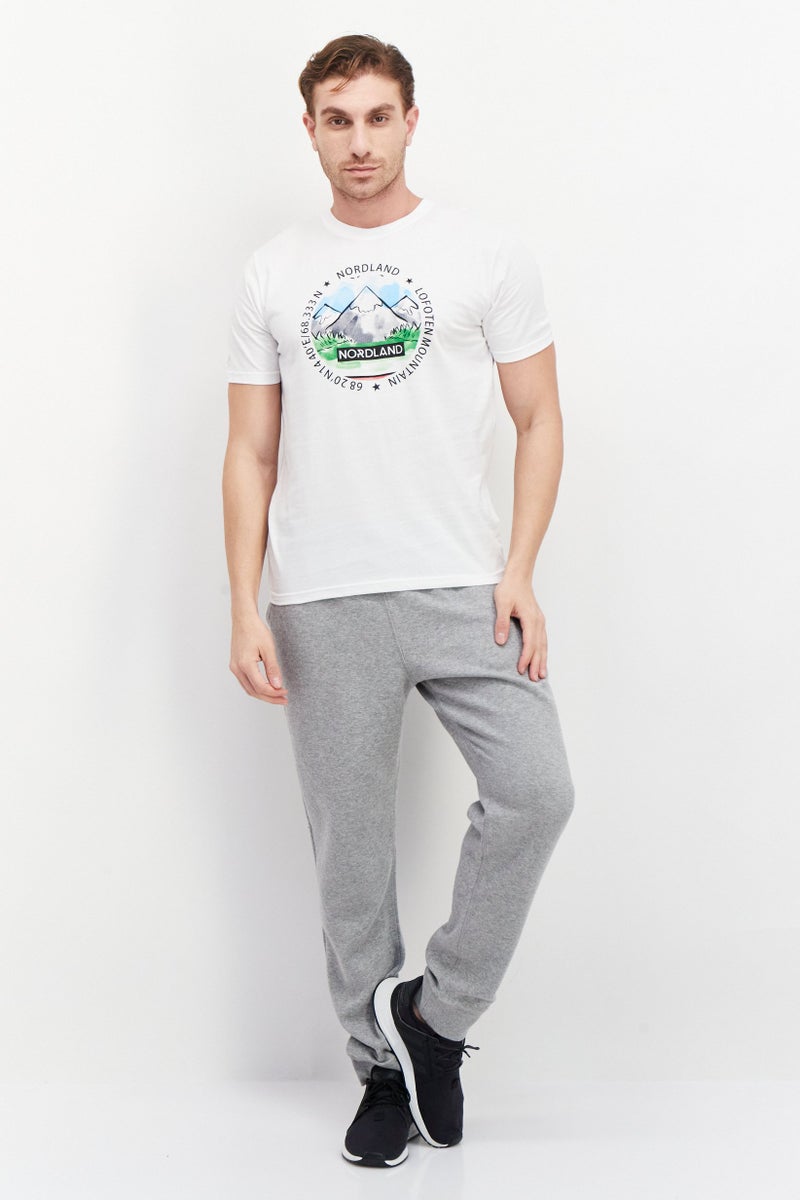 Nordland تي شيرت رجالي بأكمام قصيرة وياقة دائرية بشعار العلامة التجارية، أبيض - Image 2