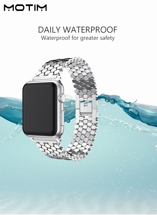 Motim - Metal Watch Band Compatible with Apple Watch Band 41mm 40mm 38mm, Heavy Wrist Loop Band, Replacement Strap for iWatch Series 9, Ultra 2, SE, Ultra, 10/9/8/7/6/5/4/3/2/1, Zinc Alloy - Image 1