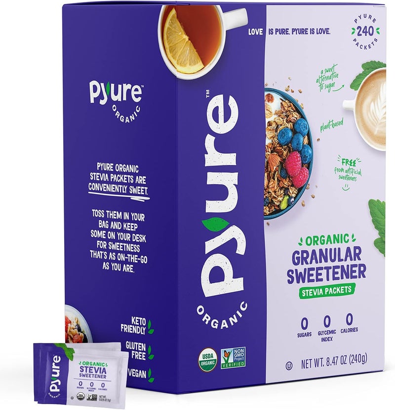 Pyure Organic Stevia Packets - Zero Calorie Granulated Sweetener for Coffee and Baking - Plant-Based, Keto, Diabetic & Paleo Friendly - 240 Packets - Image 1