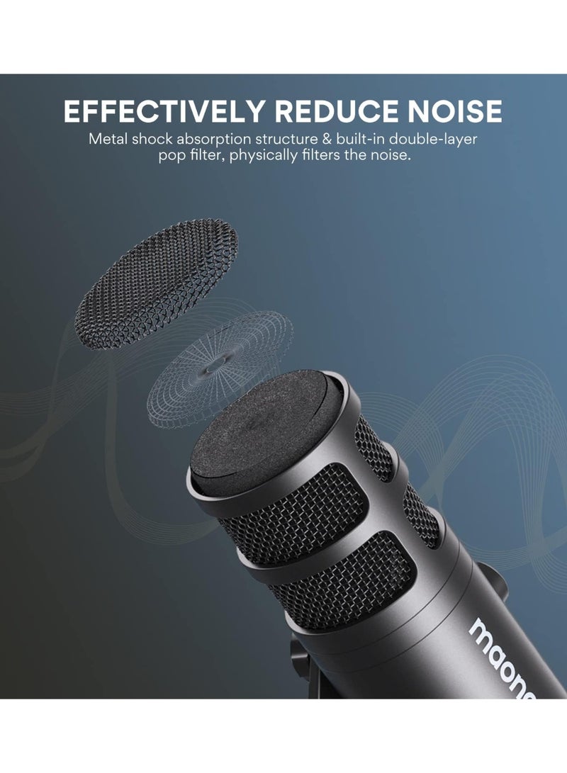 ماونو ميكروفون ماونو لتسجيل البودكاست على يوتيوب.  استوديو ديناميكي مزود بخاصية تكبير. سهل التركيب والتشغيل، هيكل معدني، تقنية عزل الصوت، نمط قلبي، مناسب لأجهزة الكمبيوتر والغناء وتسجيل الفيديو - PD100U - Image 4