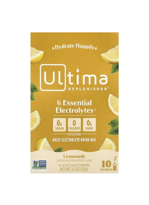 Ultima Replenisher, 6 Essential Electrolytes, Daily Electrolyte Drink Mix, Lemonade, 10 Stickpacks, 0.13 oz (3.7 g) Each