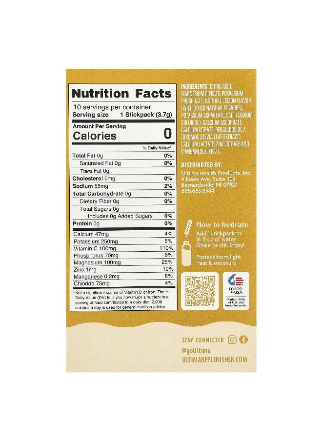 Ultima Replenisher - Ultima Replenisher, 6 Essential Electrolytes, Daily Electrolyte Drink Mix, Lemonade, 10 Stickpacks, 0.13 oz (3.7 g) Each - Image 1