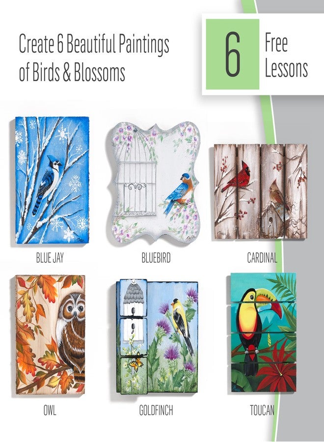 FolkArt One Stroke Birds & Blossoms Acrylic Paint Kit, 32 Piece Set Including 12 2 fl oz FolkArt Multi-Surface Paints, 10 Brushes, 6 Teaching Guides, 3 Pattern Sheets & 1 2 fl oz Floating Medium - Image 2