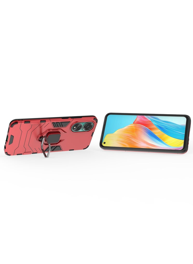 Generic OPPO A78 4G Cover Case (not for 5G) Protector Rotational Metal Ring Grip Kickstand Back Cover Matte Hard Mobile Phone Accessories Magnetic Car Mount Holder Protection Shockproof TPU Bumper (Red)  - Image 2