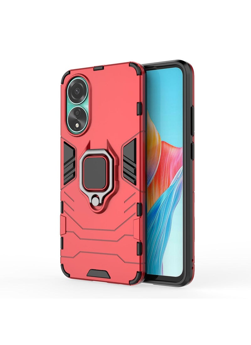 Generic OPPO A78 4G Cover Case (not for 5G) Protector Rotational Metal Ring Grip Kickstand Back Cover Matte Hard Mobile Phone Accessories Magnetic Car Mount Holder Protection Shockproof TPU Bumper (Red)  - Image 3