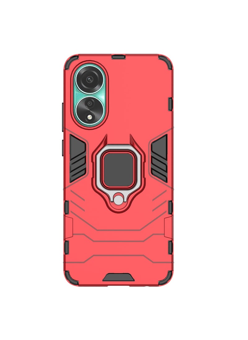 Generic OPPO A78 4G Cover Case (not for 5G) Protector Rotational Metal Ring Grip Kickstand Back Cover Matte Hard Mobile Phone Accessories Magnetic Car Mount Holder Protection Shockproof TPU Bumper (Red)  - Image 1