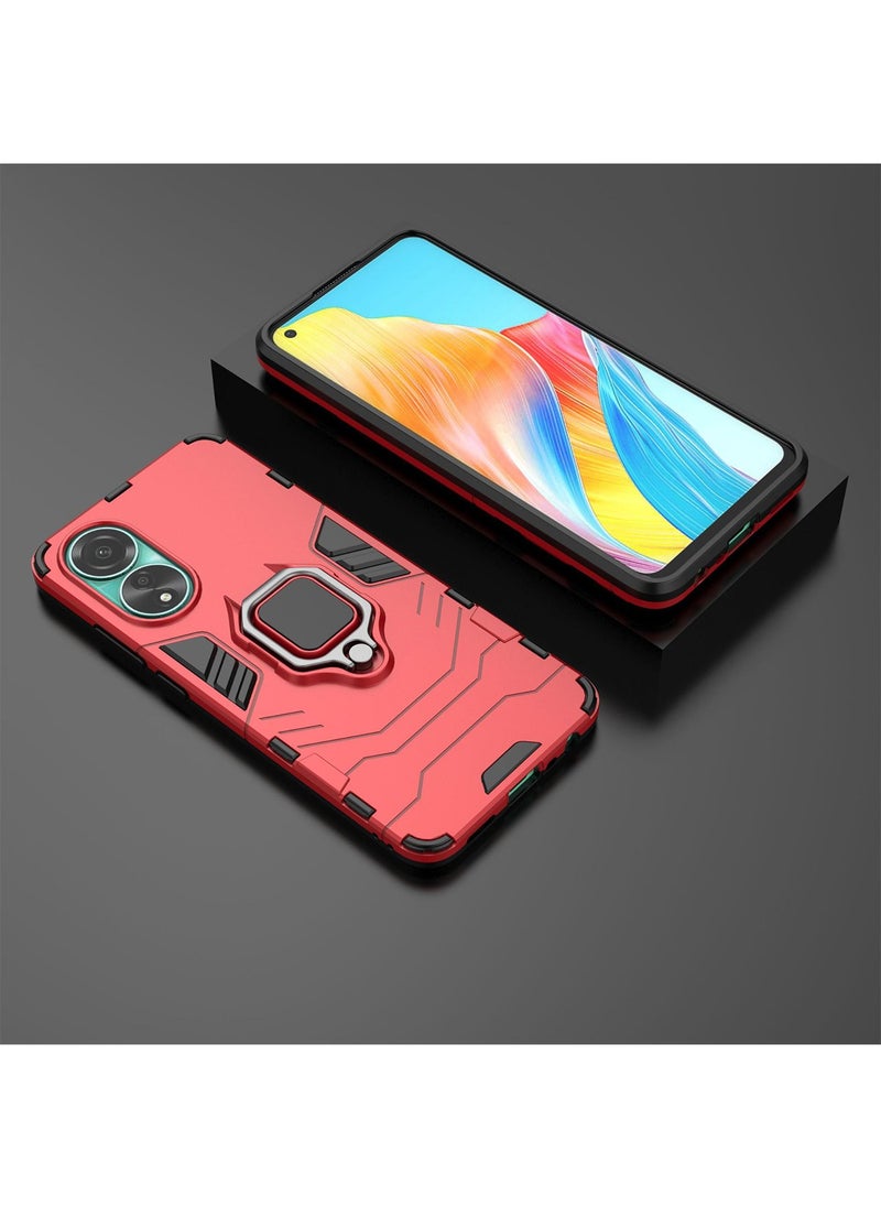 Generic OPPO A78 4G Cover Case (not for 5G) Protector Rotational Metal Ring Grip Kickstand Back Cover Matte Hard Mobile Phone Accessories Magnetic Car Mount Holder Protection Shockproof TPU Bumper (Red)  - Image 5