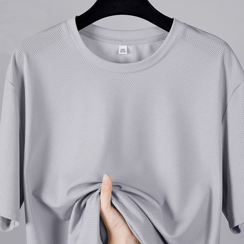 Summer Breathable Ice Silk T-Shirt Men'S Sports Cool Mesh Thin Half-Sleeved Loose Youth Pure Color Top - Image 1